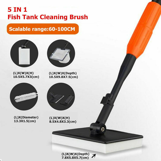 Q7 5in1 Set Aquarium Fish Tank Brush Cleaning Tool Glass Algae Scraper Scrubber